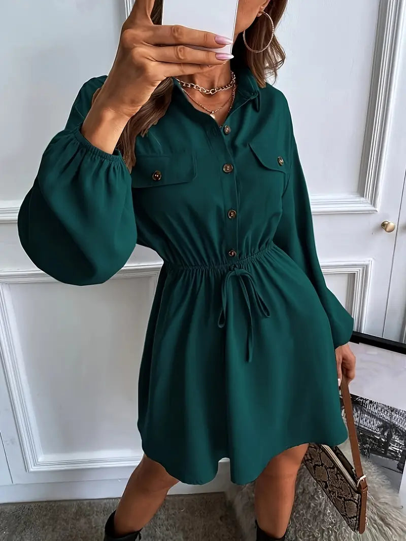 Sukienka koszulowa z wiązaniem w talii w kolorze butelkowej zieleni