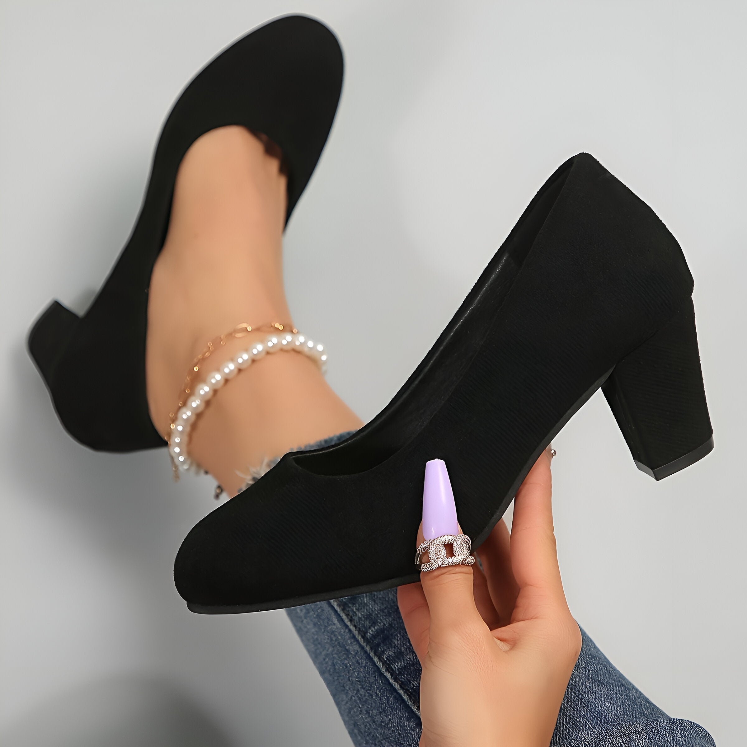 Alina – Eleganckie Czółenka z Szerokim Noskiem i Stabilnym Obcasem