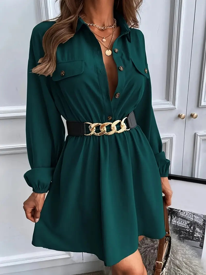 Sukienka koszulowa z wiązaniem w talii w kolorze butelkowej zieleni