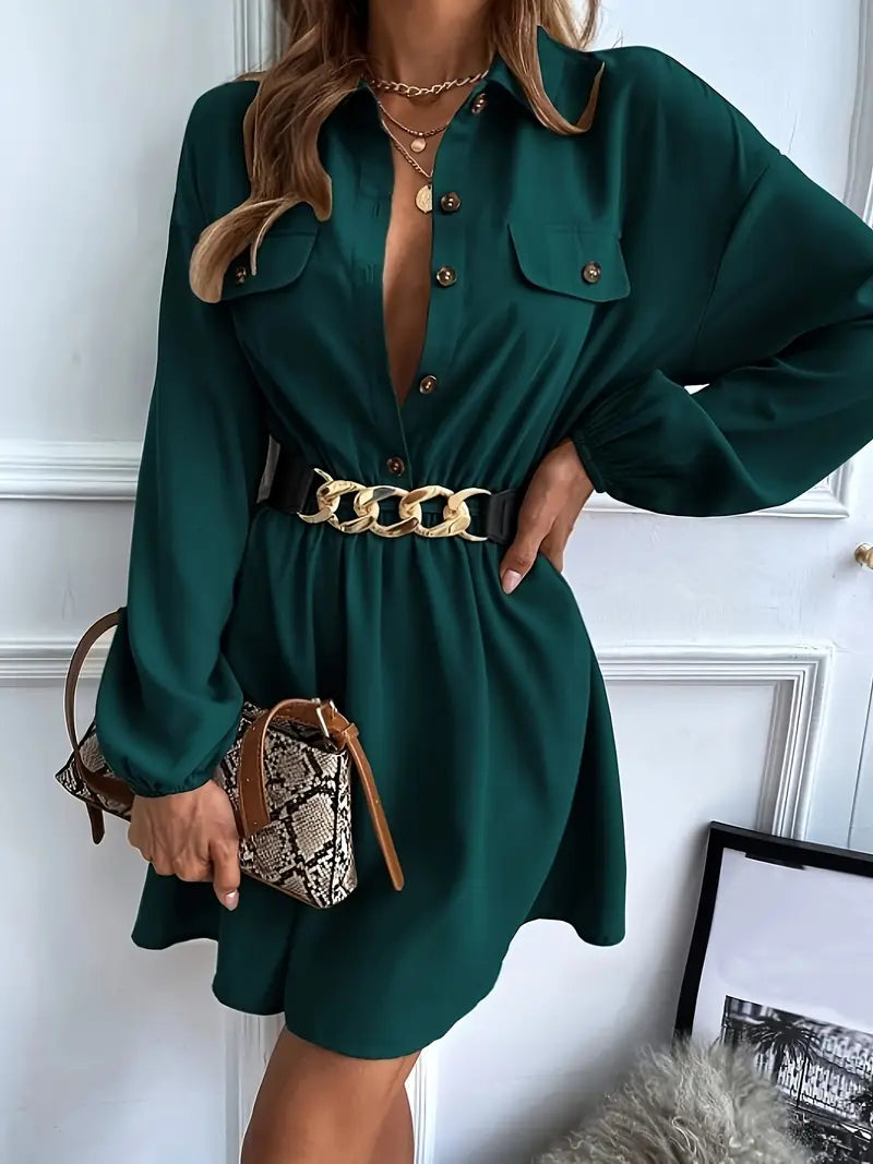 Sukienka koszulowa z wiązaniem w talii w kolorze butelkowej zieleni