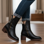Feliksa - Eleganckie Czarne Botki z Wygodnym Obcasem