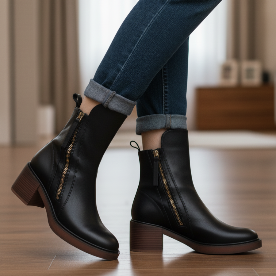 Feliksa - Eleganckie Czarne Botki z Wygodnym Obcasem