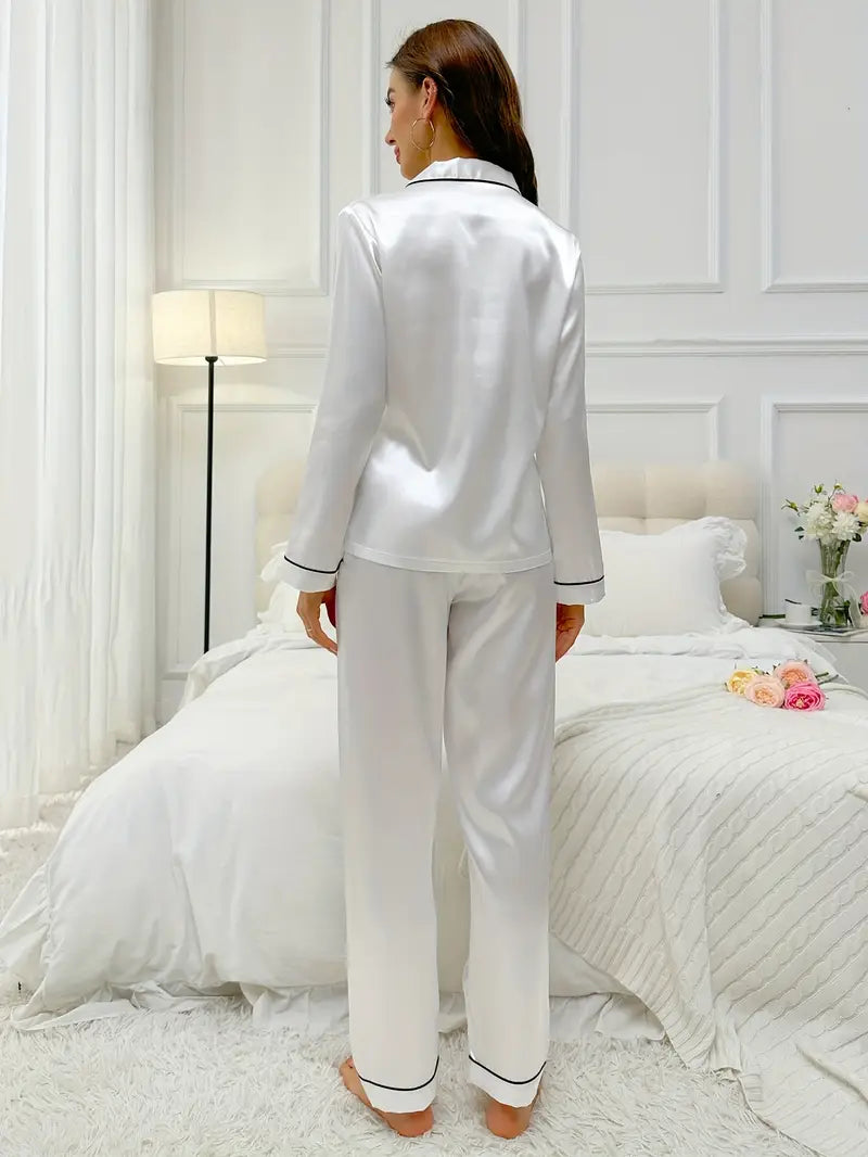 Piżamka damska satynowa z długim rękawem