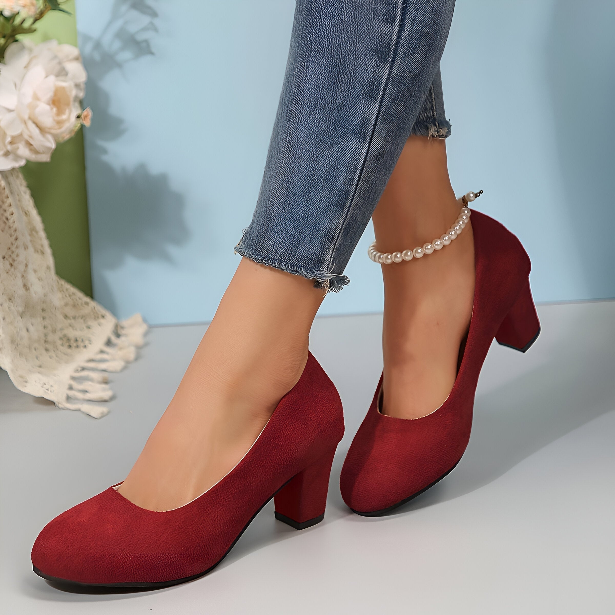 Alina – Eleganckie Czółenka z Szerokim Noskiem i Stabilnym Obcasem